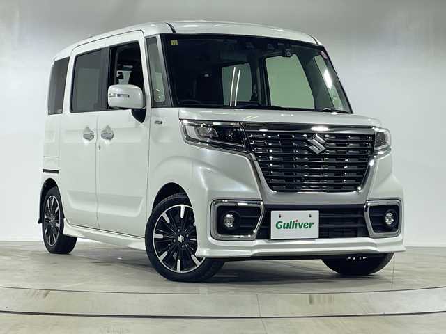 スズキ スペーシア カスタム HYBRID XS ターボ 神奈川県 2020(令2)年 2.7万km ピュアホワイトP 純正8型ＳＤナビ（AM/FM/CD/DVD/SD/Bluetooth/フルセグ）/セーフティサポート/両側パワスラ/全方位カメラ/ＬＥＤヘッドライト/ビルトインＥＴＣ/シートヒーター/前後ドラレコ/アダプティブクルーズコントロール/純正１５インチＡＷ/スマートキー/レーンキープ/デュアルカメラブレーキサポート/ハーフレザーシート/パドルシフト/ヘッドアップディスプレイ/電動格納ミラー
