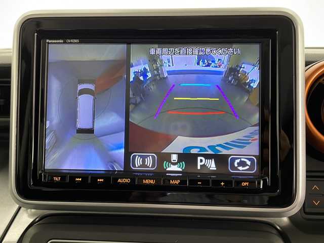 スズキ スペーシア ギア HYBRID XZ 宮崎県 2021(令3)年 4.4万km フェニックスレッドパール/ガンメタリック2トーンルーフ 禁煙車/衝突被害軽減ブレーキ/純正9型ナビTV/（Panasonic/CN-RZ865/CD/DVD/Bluetooth/フルセグTV)/純正LEDオートライト/純正LEDフォグ/純正14インチアルミ/純正フロアマット/両側電動スライドドア/全方位モニター/レーンディパーチャーアラート/クリアランスソナー/エネチャージ/アダプティブクルーズコントロール/オートマチックハイビーム/前席シートヒーター/オートエアコン/リアサーキュレーター/本革巻ハンドル/ETC/スマートキー/プッシュエンジンスタート/スペアキー/新車時保証書/取扱い説明書