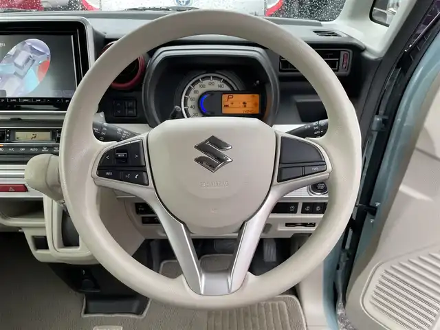 スズキ スペーシア HYBRID X 2トーン 滋賀県 2019(令1)年 1.5万km オフブルーメタリック/ホワイト2トーン 禁煙車/純正8型ナビ/（CD/DVD/フルセグTV/BT/SD/FM/AM）/スズキセーフティサポート/・デュアルセンサーブレーキサポート（衝突被害軽減ブレーキ）/・車線逸脱警報機能/・標識認識機能/・アダプティブクルーズコントロール（ACC）/・オートハイビーム/・後退時ブレーキサポート/全方位カメラ/ビルトインETC/両側パワースライドドア/D席シートヒーター/プッシュスタート/スマートキー/純正ドアバイザー/純正フロアマット