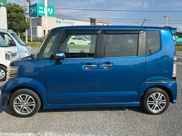 ホンダ Ｎ ＢＯＸ カスタム G Aパッケージ 千葉県 2014(平26)年 6.9万km プレミアムダイナミックブルーパール ナビ　両側パワースライドドア　ドラレコ　衝突軽減ブレーキ　バックカメラ　フルセグＴＶ　スマートキー　プッシュスタート　Ｗエアバック　カーテンエアバック　ＨＩＤ 横滑り防止 14インチアルミホイール
