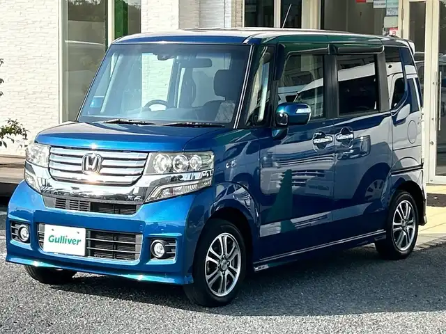 ホンダ Ｎ ＢＯＸ カスタム G Aパッケージ 千葉県 2014(平26)年 6.9万km プレミアムダイナミックブルーパール ナビ　両側パワースライドドア　ドラレコ　衝突軽減ブレーキ　バックカメラ　フルセグＴＶ　スマートキー　プッシュスタート　Ｗエアバック　カーテンエアバック　ＨＩＤ 横滑り防止 14インチアルミホイール