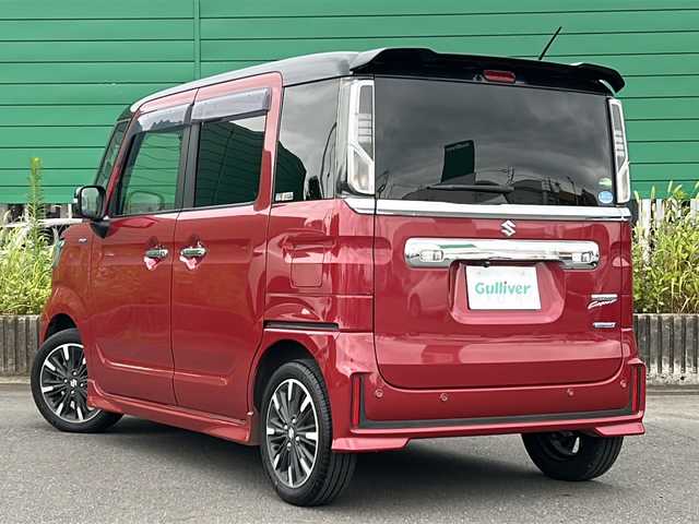 スズキ スペーシア カスタム HYBRID XS 茨城県 2019(令1)年 4.1万km フェニックスレッドパール/ブルーイッシュブラックパール 社外ナビ/ipod/USB/SD/BT/AM/FM/バックカメラ/両側パワースライドドア/LEDオートライト/オートマッチクハイビーム/ハーフレザーシート/純正15インチアルミホイール/オートエアコン/アイドリングストップ/スマートキー/ETC/コーナーセンサ―/横滑り防止装置/エアバッグ/レーンキープアシスト/衝突被害軽減システム/禁煙車