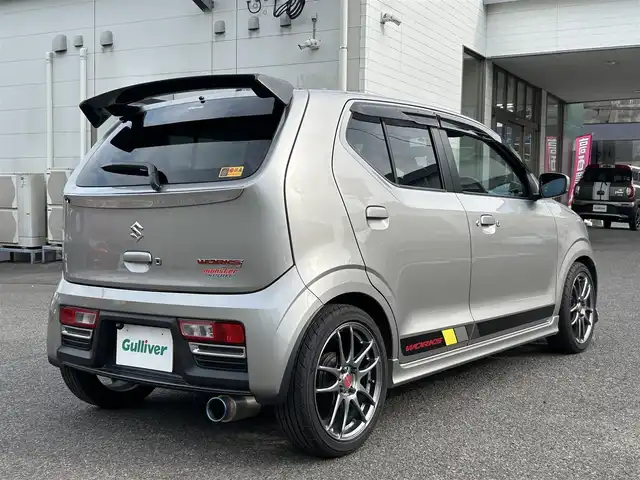 スズキ アルト ワークス 長崎県 2017(平29)年 4.2万km スチールシルバーM 社外SDナビ(Bluetooth/DISC/TV/FM/AM)/プッシュスタート/バックカメラ/スマートキー/オートライト/ビルトインETC/電動格納ミラー/保証書/取説/スペアキー/WORK16インチアルミホイール/FUJITSUBOマフラー(RIVID)/MONSTER SPORTエアロ(フロント/ウィンドウバイザー/GTウィング/サスペンション)/純正RECAROシート