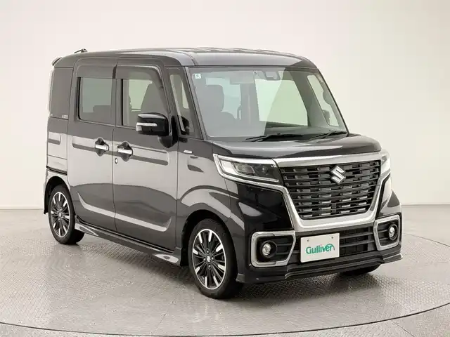 スズキ スペーシア カスタム HYBRID XS 兵庫県 2018(平30)年 8.2万km ブルーイッシュブラックパール3 ディーラーOPメモリナビ（SKX-S802）/（フルセグ/CD/DVD/SD/Bluetooth）/ビルトインETC/ハーフレザーシート/運転席シートヒーター/両側パワースライドドア/純正15インチアルミホイール/社外マット・バイザー/LEDヘッドライト/LEDフォグ/クリアナンスソナー/アイドリングストップ/PCM/LKA/サーキュレーター/スペアキー