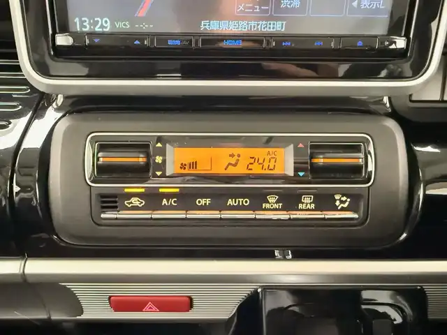 スズキ スペーシア カスタム HYBRID XS 兵庫県 2018(平30)年 8.2万km ブルーイッシュブラックパール3 ディーラーOPメモリナビ（SKX-S802）/（フルセグ/CD/DVD/SD/Bluetooth）/ビルトインETC/ハーフレザーシート/運転席シートヒーター/両側パワースライドドア/純正15インチアルミホイール/社外マット・バイザー/LEDヘッドライト/LEDフォグ/クリアナンスソナー/アイドリングストップ/PCM/LKA/サーキュレーター/スペアキー