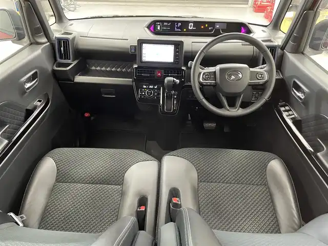 ダイハツ タント カスタム RS スタイルセレクション 滋賀県 2021(令3)年 2.4万km ファイアークォーツレッドM 純正7インチナビ/【Bluetooth/CD/DVD/フルセグTV】/ハーフレザーシート/両側パワースライドドア/全方位カメラ/追従クルーズコントロール/クリアランスソナー/LEDヘッドライト/オートマチックハイビーム/レーンキープアシスト/衝突被害軽減ブレーキ/前方ドライブレコーダー/D/Nシートヒーター/ビルトインETC/プッシュスタート/スマートキー/ステアリングリモコン