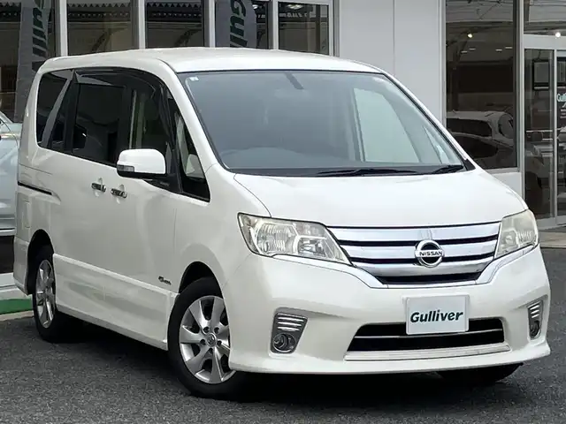 日産 セレナ ハイウェイS G Sハイブリッド 山口県 2013(平25)年 11.6万km ブリリアントホワイトパール 新車ワンオーナー/純正ナビ＆バックカメラ/　　＆フルセグTV＆後席/　　フリップダウンモニター/純正フロアマット/純正フォグランプ/純正16インチアルミ/両側パワースライドドア/スマートキー/オートライト/リバース連動ドアミラー