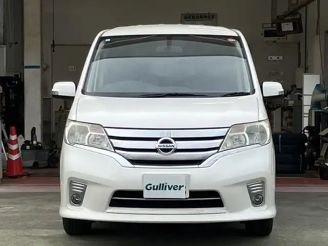 日産 セレナ ハイウェイS G Sハイブリッド 山口県 2013(平25)年 11.6万km ブリリアントホワイトパール 新車ワンオーナー/純正ナビ＆バックカメラ/　　＆フルセグTV＆後席/　　フリップダウンモニター/純正フロアマット/純正フォグランプ/純正16インチアルミ/両側パワースライドドア/スマートキー/オートライト/リバース連動ドアミラー