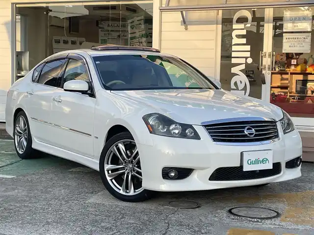 日産 フーガ 250GT タイプS 神奈川県 2008(平20)年 11.8万km クリスタルホワイトパール ワンオーナー/純正HDDナビ/　（CD・DVD再生可）/サンルーフ/純正19インチAW/バック・サイドカメラ/前席パワーシート/パドルシフト/ビルトインETC/スマートキー×2/保証書/取扱説明書