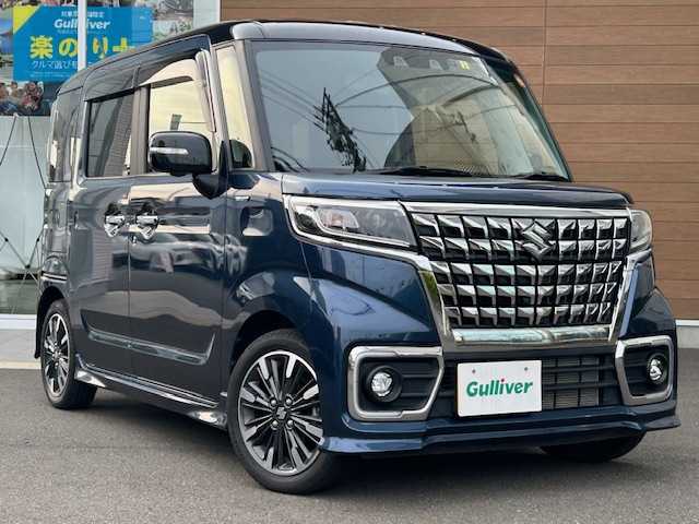 スズキ スペーシア カスタム HYBRID XS ターボ 静岡県 2023(令5)年 1.2万km インディゴブルーメタリック/ブラック ８インチナビ　フルセグＴＶ　ＤＶＤ再生　Ｂｌｕｅｔｏｏｔｈ　ＵＳＢ接続　全方位カメラ　連動前後ドライブレコーダー　ワンタッチ両側パワースライドドア　サーキュレーター　後席専用テーブル　後席両側ロールサンシェード　ＬＥＤライト　レーダークルーズ　ＬＫＡ　ＨＵＤ