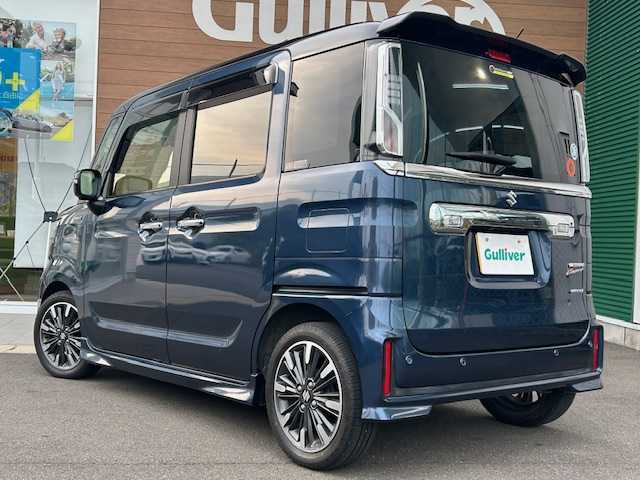 スズキ スペーシア カスタム HYBRID XS ターボ 静岡県 2023(令5)年 1.2万km インディゴブルーメタリック/ブラック ８インチナビ　フルセグＴＶ　ＤＶＤ再生　Ｂｌｕｅｔｏｏｔｈ　ＵＳＢ接続　全方位カメラ　連動前後ドライブレコーダー　ワンタッチ両側パワースライドドア　サーキュレーター　後席専用テーブル　後席両側ロールサンシェード　ＬＥＤライト　レーダークルーズ　ＬＫＡ　ＨＵＤ