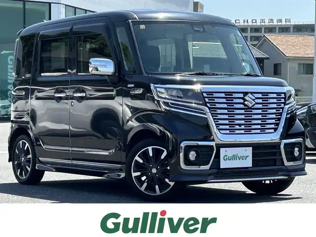 スズキ スペーシア カスタム HYBRID XS 島根県 2018(平30)年 8.6万km ブルーイッシュブラックパール3 レーダーブレーキサポート/8インチナビ/CD/DVD/DTV/Bluetooth/USB/全方位カメラ/両側パワースライドドア /後席モニター/ハーフレザー調シート/シートヒーター /コーナーセンサー /ドライブレコーダー/ETC/ステアリングスイッチ/スマートキー/プッシュスタート /電動格納ミラー/HUD