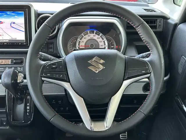 スズキ スペーシア カスタム HYBRID XS 島根県 2018(平30)年 8.6万km ブルーイッシュブラックパール3 レーダーブレーキサポート/8インチナビ/CD/DVD/DTV/Bluetooth/USB/全方位カメラ/両側パワースライドドア /後席モニター/ハーフレザー調シート/シートヒーター /コーナーセンサー /ドライブレコーダー/ETC/ステアリングスイッチ/スマートキー/プッシュスタート /電動格納ミラー/HUD