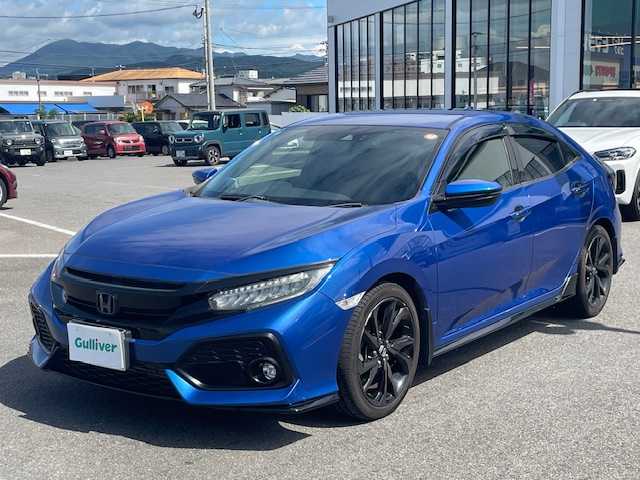 ホンダ シビック ハッチバック ホンダセンシング 長崎県 2018(平30)年 4.2万km ブリリアントスポーティブルーメタリック2トーン 無限エアロ/純正SDナビ/CD/DVD/BT/USB/フルセグTV/バックカメラ/ホンダセンシング/レーダークルーズコントロール/レーンキープアシスト/革調シートカバー/社外レーダー（ZERO 704V）/LEDオートライト/ビルトインETC/スペアキー/保証書/取扱説明書