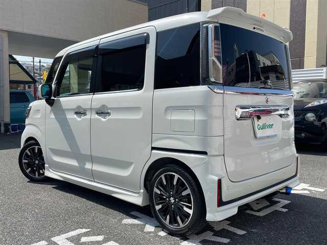スズキ スペーシア カスタム HYBRID XS ターボ 宮崎県 2021(令3)年 2.5万km ピュアホワイトP ワンオーナー/社外メモリーナビ/フルセグTV/バックカメラ/ETC/セーフティサポート/・デュアルカメラブレーキサポート/・車線逸脱警報機能/・アダプティブクルーズコントロール/・誤発進抑制機能/・後方誤発進抑制機能/・後退時ブレーキサポート/・リアパーキングセンサー/両側パワースライドドア/ハーフレザーシート/D席シートヒーター/革巻きステアリング/パドルシフト/LEDヘッドランプ/オートライト/スペアキー×１/アイドリングストップ/ターボ/ローダウンサス/新車時整備手帳/　　【保証書】/取扱説明書