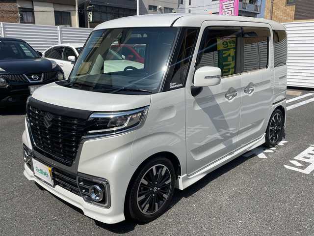 スズキ スペーシア カスタム HYBRID XS ターボ 宮崎県 2021(令3)年 2.5万km ピュアホワイトP ワンオーナー/社外メモリーナビ/フルセグTV/バックカメラ/ETC/セーフティサポート/・デュアルカメラブレーキサポート/・車線逸脱警報機能/・アダプティブクルーズコントロール/・誤発進抑制機能/・後方誤発進抑制機能/・後退時ブレーキサポート/・リアパーキングセンサー/両側パワースライドドア/ハーフレザーシート/D席シートヒーター/革巻きステアリング/パドルシフト/LEDヘッドランプ/オートライト/スペアキー×１/アイドリングストップ/ターボ/ローダウンサス/新車時整備手帳/　　【保証書】/取扱説明書