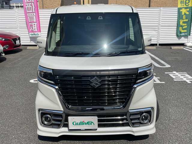 スズキ スペーシア カスタム HYBRID XS ターボ 宮崎県 2021(令3)年 2.5万km ピュアホワイトP ワンオーナー/社外メモリーナビ/フルセグTV/バックカメラ/ETC/セーフティサポート/・デュアルカメラブレーキサポート/・車線逸脱警報機能/・アダプティブクルーズコントロール/・誤発進抑制機能/・後方誤発進抑制機能/・後退時ブレーキサポート/・リアパーキングセンサー/両側パワースライドドア/ハーフレザーシート/D席シートヒーター/革巻きステアリング/パドルシフト/LEDヘッドランプ/オートライト/スペアキー×１/アイドリングストップ/ターボ/ローダウンサス/新車時整備手帳/　　【保証書】/取扱説明書