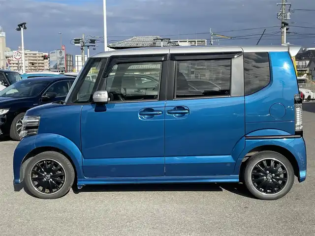 ホンダ Ｎ ＢＯＸ カスタム ターボ SSパッケージ 長崎県 2014(平26)年 8.4万km 青／シルバー 純正SDナビ/CD/DVD/BT/USB/フルセグTV/バックカメラ/両側パワースライドドア/ステアリングスイッチ/クルーズコントロール/パドルシフト/CTBA/LEDヘッドライト/オートライト