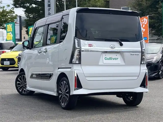 ダイハツ タント カスタム RS 鳥取県 2022(令4)年 1.2万km ブラックマイカメタリック/シャイニングホワイトパール スマートアシスト/純正10型ナビ【MMZN-Z72DS】/・フルセグ/Bluetooth/CD/DVD/全方位モニター/両側電動スライドドア/スマートキー/プッシュスタート/ビルトインETC/純正ドライブレコーダー/ハーフレザーシート/前席シートヒーター/純正AW/LEDヘッドライト/オートライト/W&サイドエアバック/カーテンエアバック/シートバックテーブル/ロールサンシェード