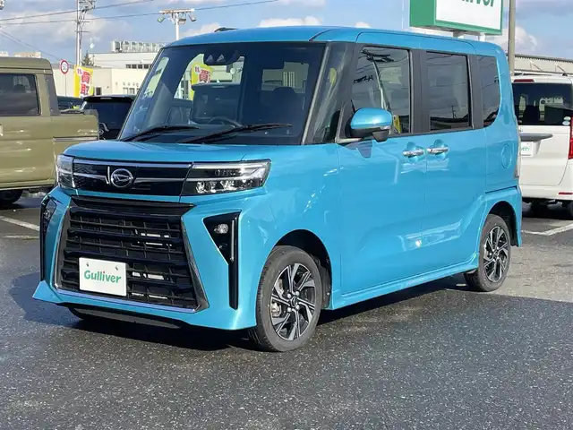 ダイハツ タント カスタム X 青森県 2023(令5)年 1万km ターコイズブルーマイカメタリック 4WD/前席シートヒーター/両側パワースライドドア/プッシュスタート/スマートキー×２/純正フロアマット/アイドリングストップ/衝突被害軽減システム