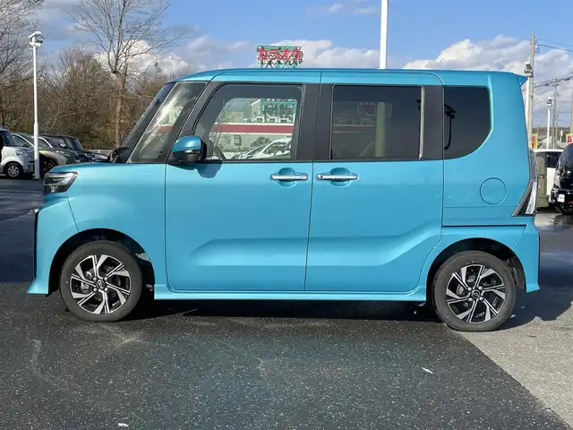 ダイハツ タント カスタム X 青森県 2023(令5)年 1万km ターコイズブルーマイカメタリック 4WD/前席シートヒーター/両側パワースライドドア/プッシュスタート/スマートキー×２/純正フロアマット/アイドリングストップ/衝突被害軽減システム