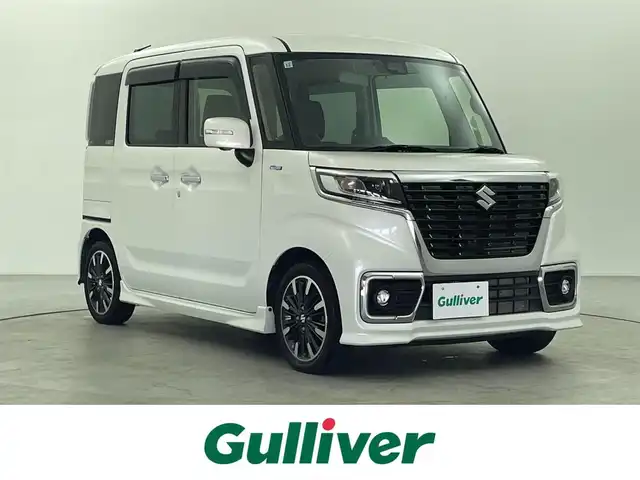 スズキ スペーシア カスタム HYBRID XS 福井県 2017(平29)年 4.7万km ピュアホワイトP 純正8インチSDナビ 　型式：CN-RZ83/（FM/AM/BT/CD/DVD/Ipod/SD)/4WD　/全方位カメラ  /シートヒーター /両側パワースライドドア /スペアキー /純正アルミホイール /フロントフォグ /前後コーナーセンサー /LEDヘッドライト /ABS/横滑り防止装置/レーンキープアシスト/オートライト/プリクラッシュセーフティ