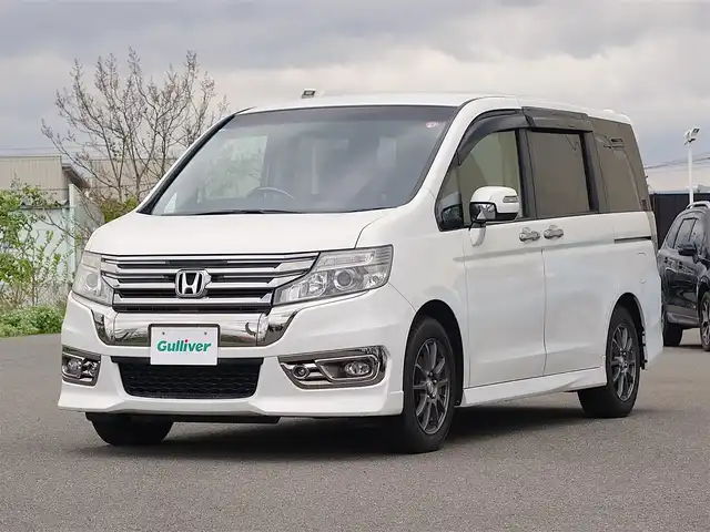 ホンダ ステップワゴン スパーダ Z クールスピリット 山形県 2012(平24)年 9.6万km ホワイトオーキッドパール アルパイン9.0インチ後席モニター (パッケージ-M900C)/純正ナビ/　　【CD DVD フルセグ】/バックカメラ/両側パワースライドドア/クルーズコントロール/HIDオートヘッドライト/ハーフレザーシート/16インチアルミホイール/アイドリングストップ/ステアリングスイッチ/パドルシフト/電動格納ウィンカーミラー/フォグランプ/スマートキー×2/ETC