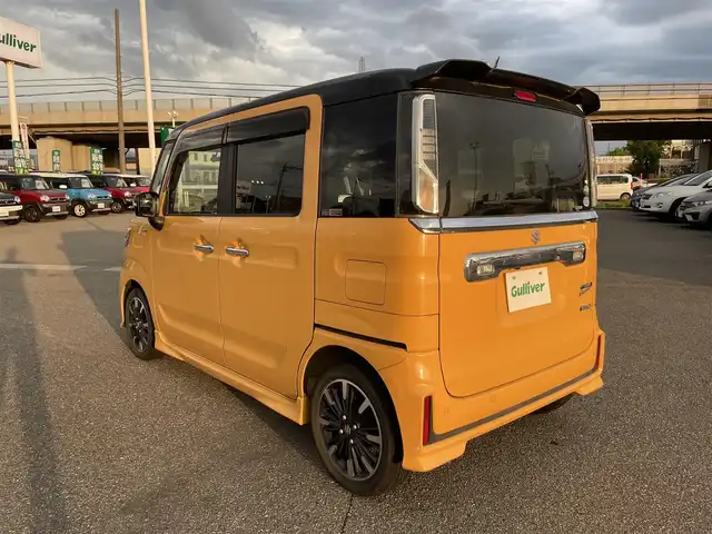スズキ スペーシア カスタム HYBRID XS 石川県 2018(平30)年 5.9万km アクティブイエロー/ブラック2トーンルーフ 純正8型ナビ/フルセグTV/バックカメラ/LEDヘッドライト/ドライブレコーダー/両側パワースライドドア/スマートキー/プッシュスタート/電動ミラー/ハーフレザーシート/ベンチシート/オートライト/コーナーセンサー/衝突軽減ブレーキ