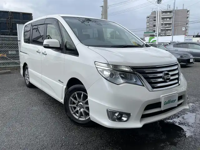 日産 セレナ HWS S HV Vセレ +Sefty 神奈川県 2015(平27)年 7万km ブリリアントホワイトパール 純正メモリナビ/フルセグ/Bluetooth/USB/DVD/CD/バックカメラ/ETC/クルーズコントロール/両側パワースライドドア/純正フロアマット/オートライト/横滑り防止装置/衝突軽減システム/保証書/取扱説明書/スペアキー×１