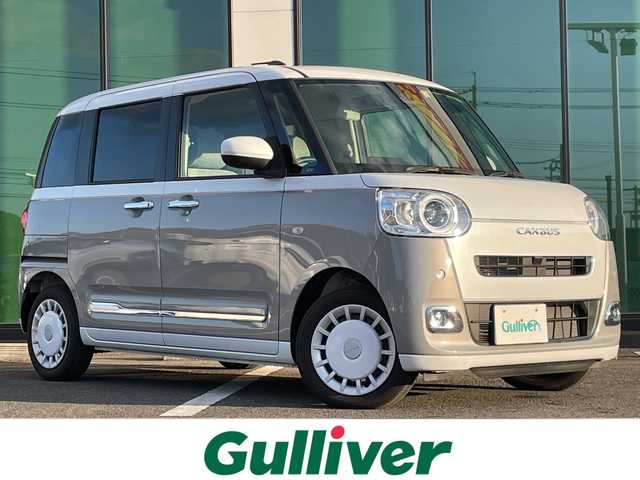 ダイハツ ムーヴ キャンバス ストライプス G 福岡県 2023(令5)年 0.1千km シャイニングホワイトパール/スムーズグレーマイカメタリック 登録時走行距離９km/シートヒーター（運転席・助手席）/両側パワースライドドア/コーナーセンサー/衝突被害軽減システム/横滑り防止装置/車線逸脱防止支援システム/ヒルスタートアシスト/カーテンエアバック/ベンチシート/エンジンスタートボタン/アイドリングストップ/スマートキー/スペアキー1本/キーレスエントリー/純正LEDヘッドライト/オートライト/説明書/保証書