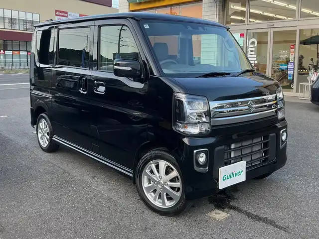 スズキ エブリィ ワゴン PZターボ 滋賀県 2024(令6)年 0.6万km ブルーイッシュブラックパール3 ワンオーナー/車検9年11月まで/ターボ車/スズキセーフティサポート/純正7インチディスプレイオーディオ/　　スマートフォン連携機能、Bluetooth/バックカメラ/片側パワースライドドア/ETC/純正LEDヘッドライト、LEDフォグランプ/運転席シートヒーター/USB電源ソケット/純正14インチアルミホイール/スペアキー有り/取扱説明書/保証書/