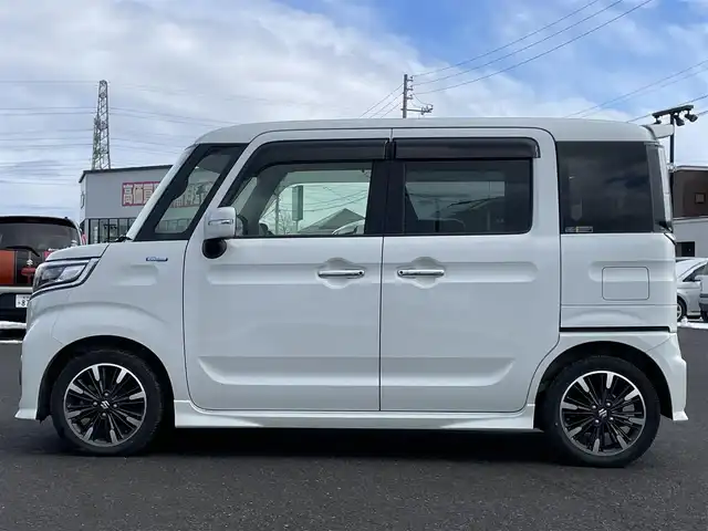 スズキ スペーシア カスタム HYBRID XS ターボ 道央・札幌 2018(平30)年 5.8万km ピュアホワイトP ４WD/ワンオーナー/社外オーディオ/AM/FM/USB/AUX/横滑り防止装置/クルーズコントロール/アイドリングストップ/PWRMODE/両側パワースライドドア/前席シートヒーター/ハーフレザーシート/革巻きステアリング/ステアリングリモコン/パドルシフト/プッシュスタート/スマートキー/LEDヘッドライト/オートライト/フォグランプ/電動格納ミラー/ヒーテッドドアミラー/ウィンカーミラー/純正フロアマット/ドアバイザー/スペアキー