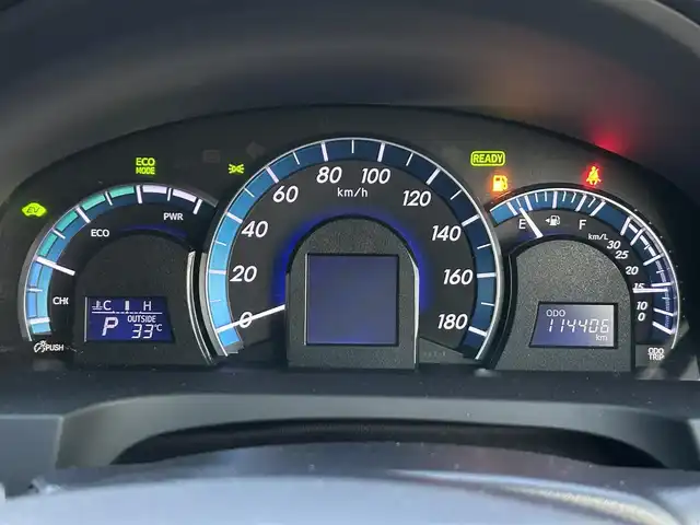 トヨタ カムリ ハイブリット Gパッケージ 岡山県 2012(平24)年 11.5万km アティチュードブラックマイカ 登録時走行距離114406キロ/純正SDナビ（NSZT-W62G）/AM/FM/Bluetooth/CD/DVD/SD/バックカメラ/運転席パワーシート/純正17インチAW/純正フロアマット/電動格納ミラー/HIDヘッドライト/スマートキー/プッシュスタート/ビルトインETC