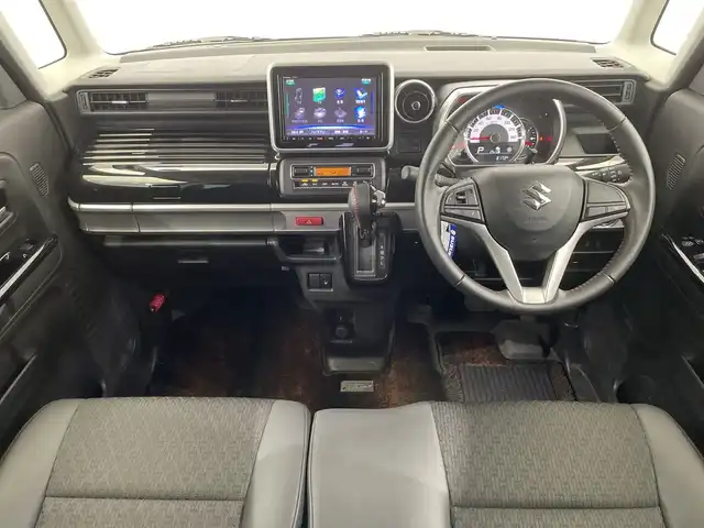 スズキ スペーシア カスタム HYBRID XS 栃木県 2019(令1)年 0.9万km スチールシルバーM 純正8インチナビ/（CD/DVD/フルセグTV/Bluetooth/MSV）/バックカメラ/全方位カメラ/スズキセーフティサポート/・デュアルカメラブレーキサポート/・誤発進抑制機能/・車線逸脱抑制機能/・車線逸脱警報機能/・ふらつき警報機能/・先行車発進お知らせ機能/・標識認識機能/コーナーセンサー/ETC/前方ドラレコ/両側パワースライド/ハーフレザーシート/禁煙車/オートライト/LEDヘッドライト/スマートキー/プッシュスタート/アイドリングストップ/純正AW/純正フロアマット