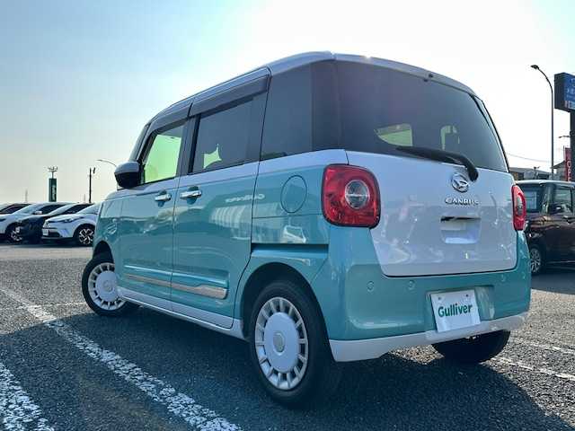 ダイハツ ムーヴ キャンバス ストライプス G 茨城県 2022(令4)年 1.5万km シャイニングホワイトパール/ファインミントメタリック 社外SDナビ/(BT/AM/FM/CD)/フルセグTV /バックカメラ /ETC /D席N席シートヒーター /両側パワースライドドア /コーナーセンサー前後 /LEDヘッドライト /オートライト /プッシュスタート /アイドリングストップ /取扱説明書/保証書/パーキングアシスト/パワーウィンドウ/パワーステアリング