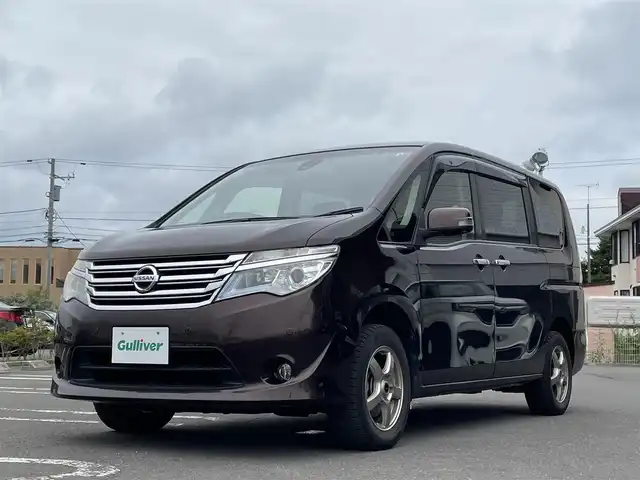 日産 セレナ 20X Vセレクション+セーフティ 道央・札幌 2016(平28)年 11.1万km インペリアルアンバーP 登録時走行距離110/845km/　４　W　D　/純正SDナビ(CD/DVD/FM/AM/SD/BT/USB)/ワンセグ（走行中視聴可能）/バックカメラ/全周囲カメラ/アイドリングストップ/ウィンカーミラー/クルーズコントロール（追従走行なし）/ドアバイザー/プッシュスタート/両側パワースライドドア/ETC/スペアキー×１/ウォークスルー/純正フロアマット/横滑り防止装置/コーナーセンサー/レーンキープアシスト/盗難防止装置/オートライト/衝突軽減ブレーキ/フォグランプ/ECOスイッチ/ステアリングスイッチ/イルミネーションコントロール/ヘッドライトレベライザー/電動格納ミラー/バニティミラー/ワイパー間欠時間コントローラー