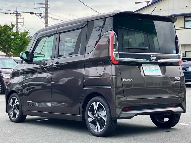 日産 ルークス HWS Gターボ プロパイロットED 静岡県 2020(令2)年 3.8万km アッシュブラウンM エンジンスタートボタン/パワーステアリング/パワーウィンドウ/アイドリングストップ/ターボ/スマートキー/オートエアコン/クルーズコントロール/USB入力端子/ETC/全方位カメラ/純正９インチメモリナビ(CD/DVD/BT/フルセグ)/ドライブレコーダー前後/ベンチシート/フロアマット/両側パワースライドドア/純正アルミホイール/ABS/横滑り防止装置/コーナーセンサー前後/レーンキープアシスト/オートライト/LEDヘッドライト/W＋サイドエアバック/衝突軽減システム/プロパイロット/ドアハンドルプロテクター（nismo）