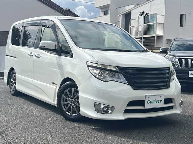 日産 セレナ ハイウェイスター Sハイブリッド 愛知県 2014(平26)年 12.2万km ブリリアントホワイトパール フリップダウンモニター/バックカメラ/フルセグテレビ/ETC/プッシュスタート/両側パワースライドドア/クルーズコントロール/スマートキー/DVD再生/保証書/取扱説明書