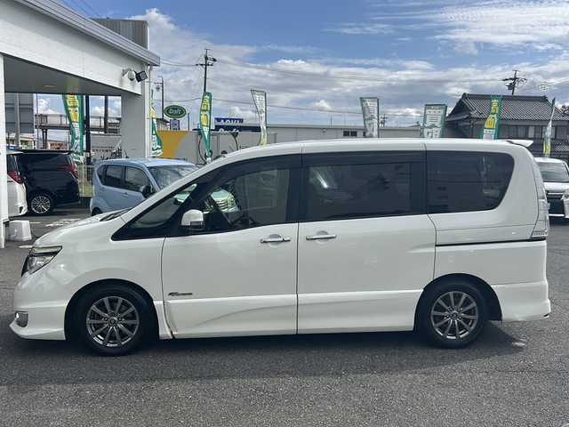 日産 セレナ ハイウェイスター Sハイブリッド 愛知県 2014(平26)年 12.2万km ブリリアントホワイトパール フリップダウンモニター/バックカメラ/フルセグテレビ/ETC/プッシュスタート/両側パワースライドドア/クルーズコントロール/スマートキー/DVD再生/保証書/取扱説明書