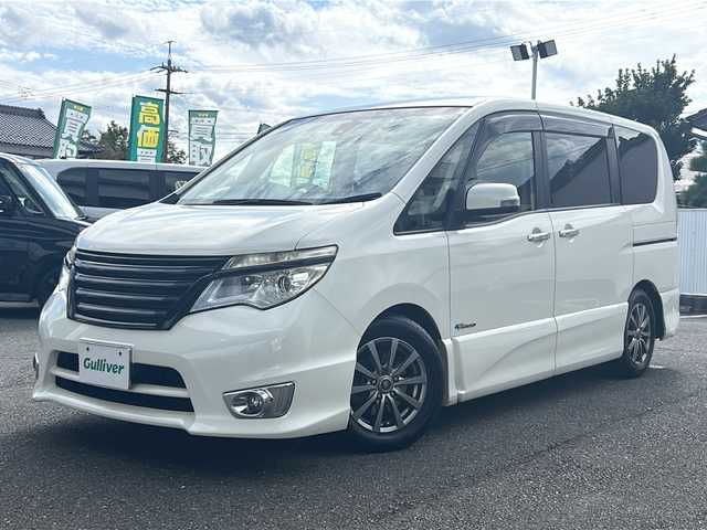 日産 セレナ ハイウェイスター Sハイブリッド 愛知県 2014(平26)年 12.2万km ブリリアントホワイトパール フリップダウンモニター/バックカメラ/フルセグテレビ/ETC/プッシュスタート/両側パワースライドドア/クルーズコントロール/スマートキー/DVD再生/保証書/取扱説明書