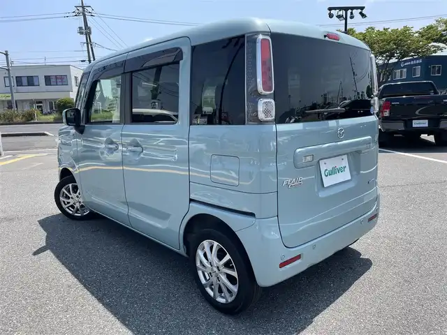 マツダ フレアワゴン ハイブリッド XS 鳥取県 2018(平30)年 11万km オフブルーM ４・Ｗ・Ｄ　/ワンオーナー/社外ナビ／フルセグ／ＤＶＤ／ＣＤ／ＢＴ/前後ドライブレコーダー/ＥＴＣ/レーダーブレーキサポート/レーンキープアシスト/前席シートヒーター/両側パワースライド/プッシュエンジンスタート/社外１４インチアルミホイール/ルーフサーキュレーター/リヤロールサンシェード/アイドリングストップ/純正ホイールスタットレスセット積込/（タイヤ残り溝　４－５分山）/フロアマット/ドアバイザー/保証書・取扱説明書