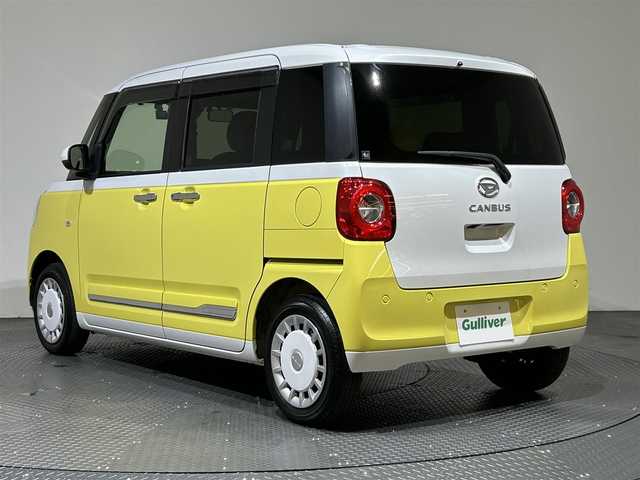 ダイハツ ムーヴ キャンバス ストライプス G 愛媛県 2022(令4)年 1.2万km シャイニングホワイトパール/シトラスイエロークリスタルシャイン 社外ナビ/(Bluetooth/フルセグ)/バックカメラ/ホッとカップホルダー/衝突被害軽減ブレーキ/レーンキープアシスト/コーナーセンサー/前後ドライブレコーダー/シートヒーター/両側電動スライドドア/ステアリングスイッチ/ブレーキホールド/ドアバイザー/スペアキー/取扱説明書