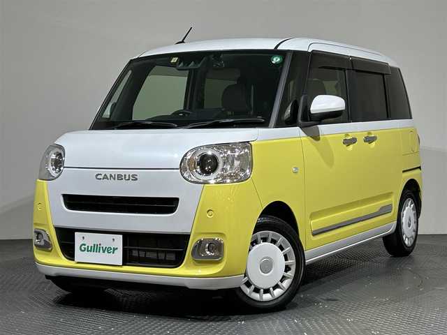ダイハツ ムーヴ キャンバス ストライプス G 愛媛県 2022(令4)年 1.2万km シャイニングホワイトパール/シトラスイエロークリスタルシャイン 社外ナビ/(Bluetooth/フルセグ)/バックカメラ/ホッとカップホルダー/衝突被害軽減ブレーキ/レーンキープアシスト/コーナーセンサー/前後ドライブレコーダー/シートヒーター/両側電動スライドドア/ステアリングスイッチ/ブレーキホールド/ドアバイザー/スペアキー/取扱説明書