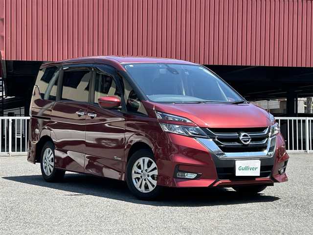 日産 セレナ ハイウェイスター 神奈川県 2017(平29)年 1.3万km マルーンレッド ワンオーナー/保証書取説/純正メモリーナビ/CD/DVD/BT/フルセグ/バックカメラ/クルーズコントロール/エマージェンシーブレーキ/前後ドラレコ ETC/アイドリングストップ/オートライト/プッシュスタート