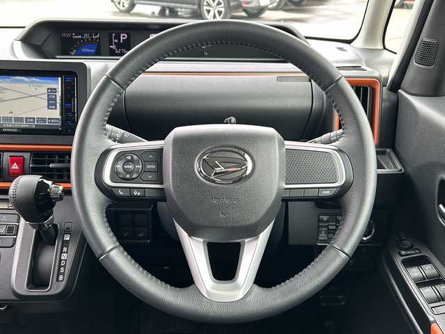 ダイハツ タント ファンクロスターボ 道東・釧路十勝 2023(令5)年 0.7万km ブラックマイカメタリック 4WD/ターボ/社外ナビ　MDV-D2098TW/（Bluetooth/CD/AUX）/バックカメラ/ETC/両側電動スライドドア/衝突軽減ブレーキ/レーンキープアシスト/前後コーナーセンサー/前席シートヒーター/ブレーキホールド/アイドリングストップ/オートライト/スマートキー/LEDヘッドライト/プッシュスタート/横滑り防止機能