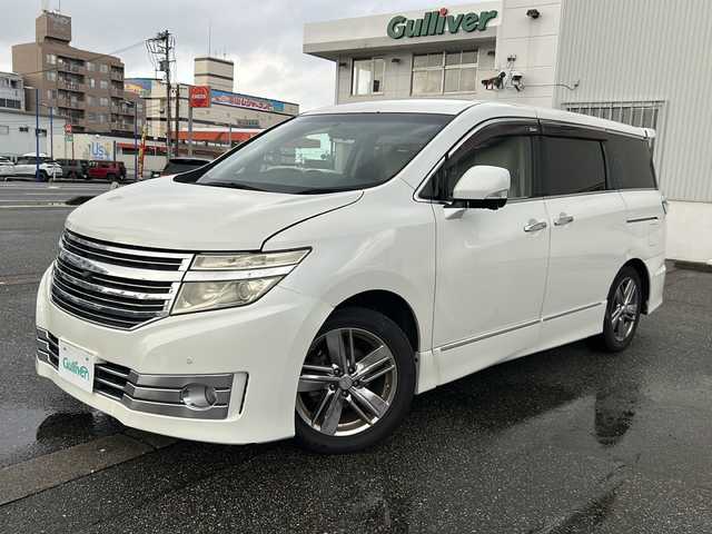 日産 エルグランド ライダー 白本革 マニュアルシート 富山県 2010(平22)年 16万km ブリリアントホワイトパール 4WD/スマートキー×２/パワースライドドア/レザーシート/アラウンドビューモニター/メーカーオプションHDDナビ/DVD/MSV/フルセグTV/USB/純正フリップダウンモニター/100V電源/電格ウィンカーミラー/ETC/クリアランスソナー/オットマンシート/純正18インチAW/純正フロアマット/純正ドアバイザー/皮巻きステアリング/ステアリングスイッチ/フォグランプ/プッシュスタート/保証書・取説・ナビ取説