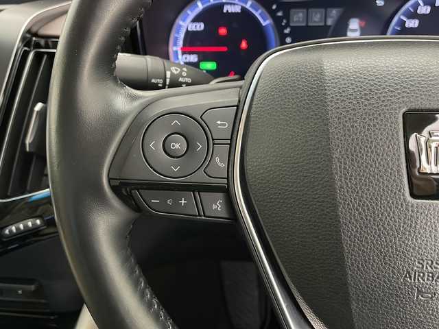 トヨタ クラウン ハイブリッド S Cパッケージ Four 長野県 2018(平30)年 3.8万km プレシャスブラックパール 純正ナビ（フルセグ/DVD/CD/BT/Miracast）/パノラミックビューモニター/ビルトインETC/トヨタセーフティーセンス/プリクラッシュセーフティー/BSM/クリアランスソナー/レーダークルーズコントロール/RCTA/RCD/パーキングサポート/HUD/RSA/AC100Vコンセント/前席シートヒーター＆クーラー/ステリングヒーター/社外17インチAW/スペアーキー/取扱説明書