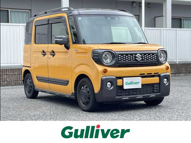 スズキ スペーシア ギア HYBRID XZターボ 大分県 2021(令3)年 2.3万km アクティブイエロー/ガンメタリック2トーン ワンオーナー/純正ディーラーナビ（AM/FM/CD/DVD/BT/フルセグTV）/デュアルカメラブレーキサポート/パーキングセンサー/追従機能付きクルーズコントロール/シートヒーター（D/N席）/ルーフレール/両側パワスラ/前後ドラレコ/バックカメラ/パドルシフト/ヘッドアップディスプレイ/ビルトインETC/純正フロアマット/電動格納ドアミラー/スマートキー/スペアキー×1/取説/保証書