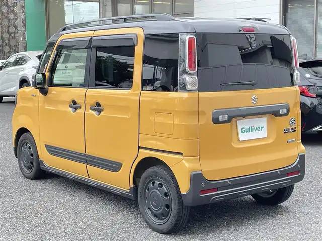 スズキ スペーシア ギア HYBRID XZターボ 大分県 2021(令3)年 2.3万km アクティブイエロー/ガンメタリック2トーン ワンオーナー/純正ディーラーナビ（AM/FM/CD/DVD/BT/フルセグTV）/デュアルカメラブレーキサポート/パーキングセンサー/追従機能付きクルーズコントロール/シートヒーター（D/N席）/ルーフレール/両側パワスラ/前後ドラレコ/バックカメラ/パドルシフト/ヘッドアップディスプレイ/ビルトインETC/純正フロアマット/電動格納ドアミラー/スマートキー/スペアキー×1/取説/保証書