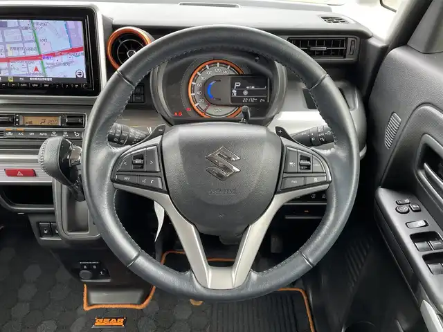 スズキ スペーシア ギア HYBRID XZターボ 大分県 2021(令3)年 2.3万km アクティブイエロー/ガンメタリック2トーン ワンオーナー/純正ディーラーナビ（AM/FM/CD/DVD/BT/フルセグTV）/デュアルカメラブレーキサポート/パーキングセンサー/追従機能付きクルーズコントロール/シートヒーター（D/N席）/ルーフレール/両側パワスラ/前後ドラレコ/バックカメラ/パドルシフト/ヘッドアップディスプレイ/ビルトインETC/純正フロアマット/電動格納ドアミラー/スマートキー/スペアキー×1/取説/保証書
